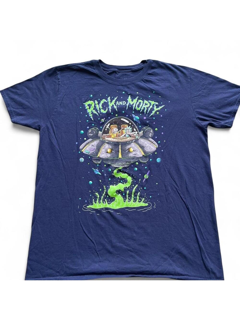 2019 Rick & Morty UFO Space Alien Acid Graphic Shirt Size L